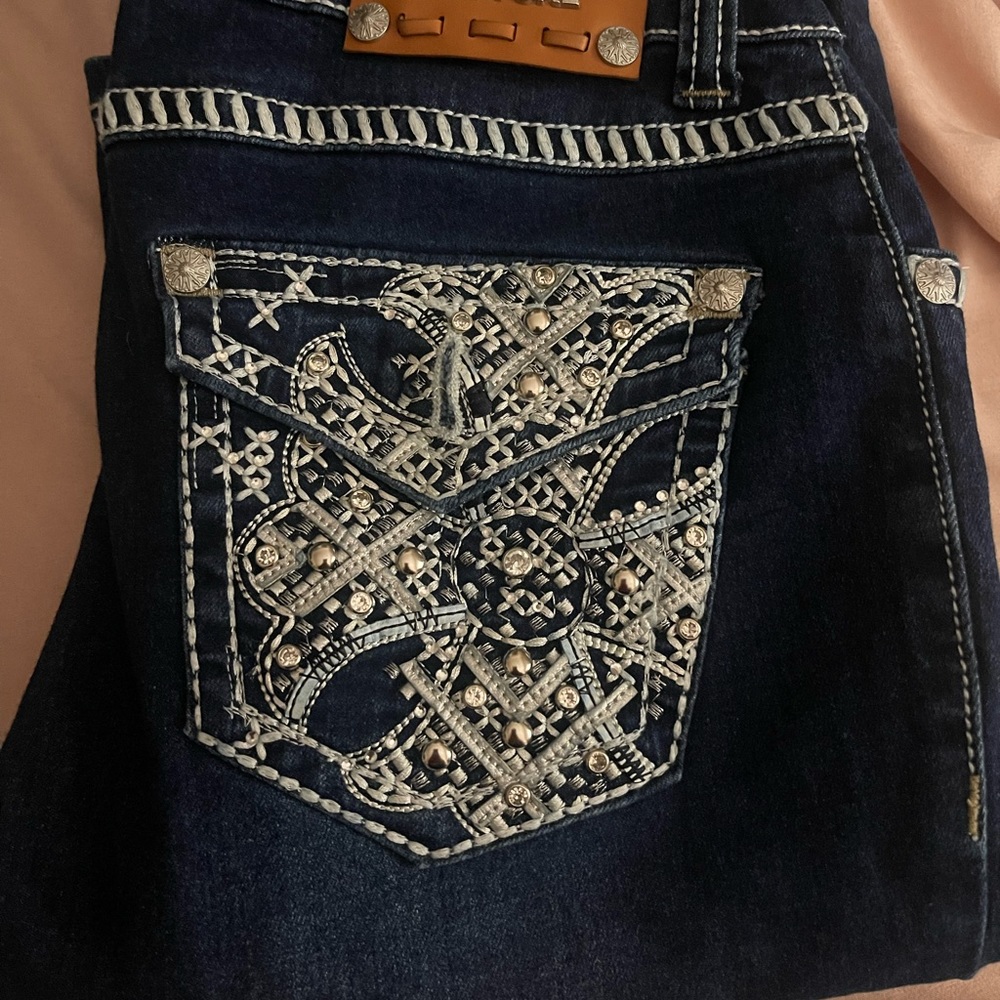 Dark wash rhinestone bootcut jeans